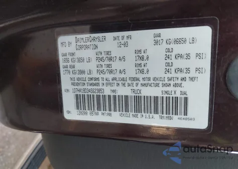 2004 Dodge Ram 1500 Slt/Laramie из США, поврежденный, VIN 1D7HA18D34S623853